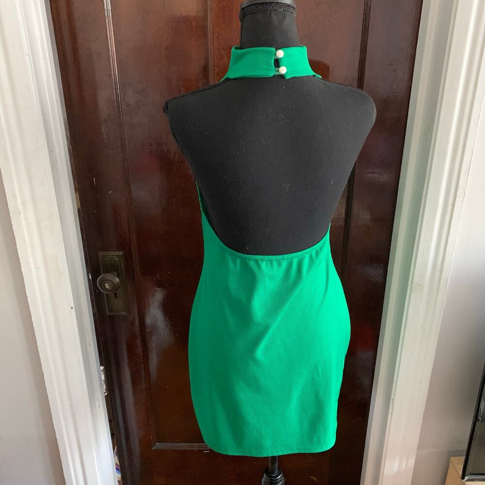 Green Rib Knit Mock Neck Backless Halter Dress Sz 10 Pretty Little Thing - Picture 9 of 13